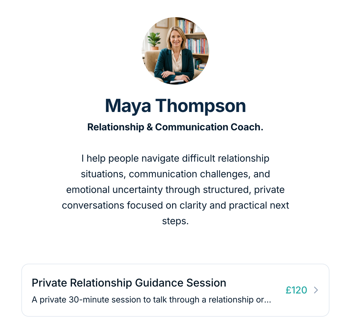 Anvora public profile with bookable services